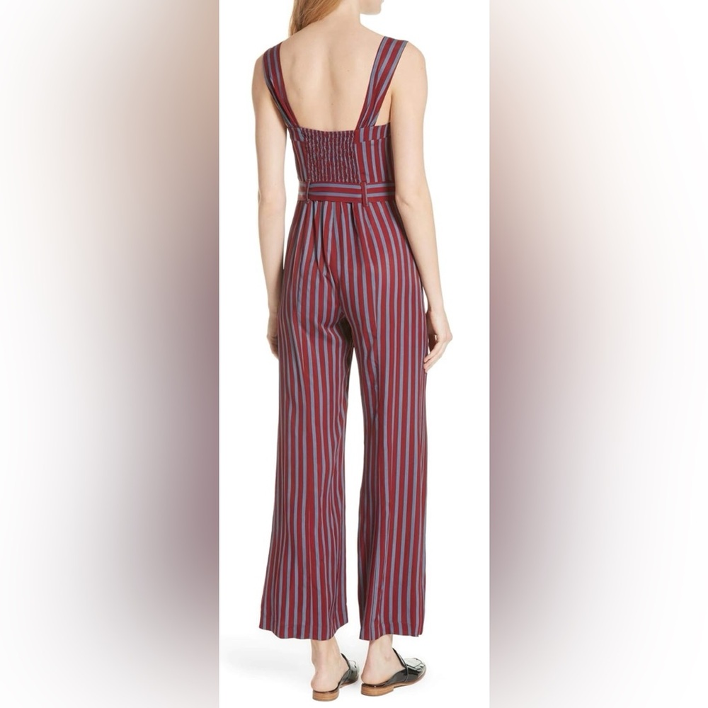 Free People City Girl Jumpsuit Striped Wide-Leg Retro Preppy Red Gray Size 12 - Picture 2 of 12